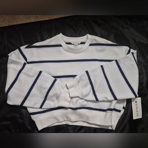 NWT. Athleta White and Navy Striped Cropped Sweatshirt